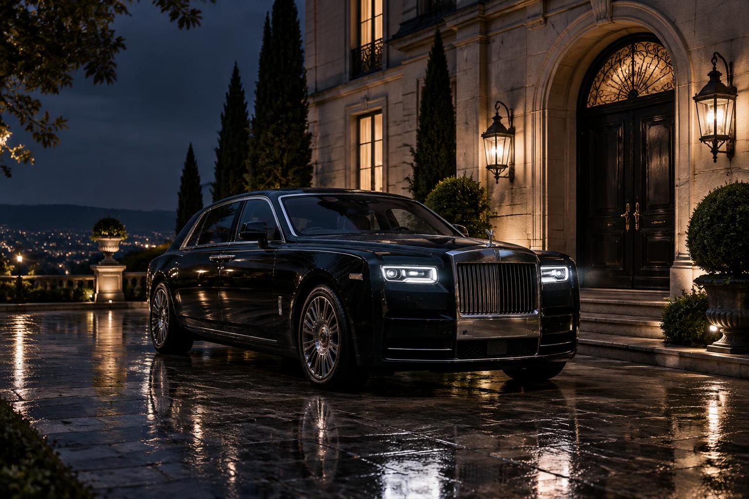 Rolls-Royce Phantom noire devant une résidence privée