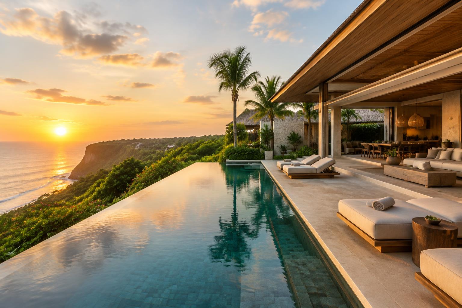 Villa contemporaine avec piscine à débordement face à l’océan à Bali