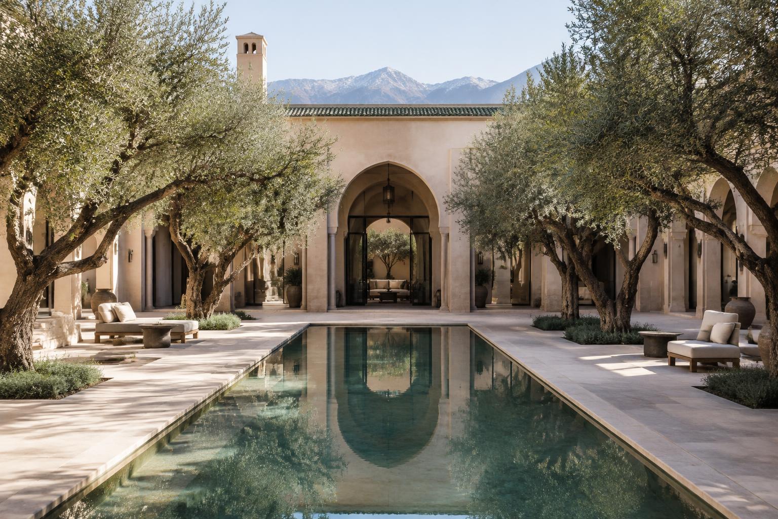 Demeure marocaine avec patio, oliviers et bassin